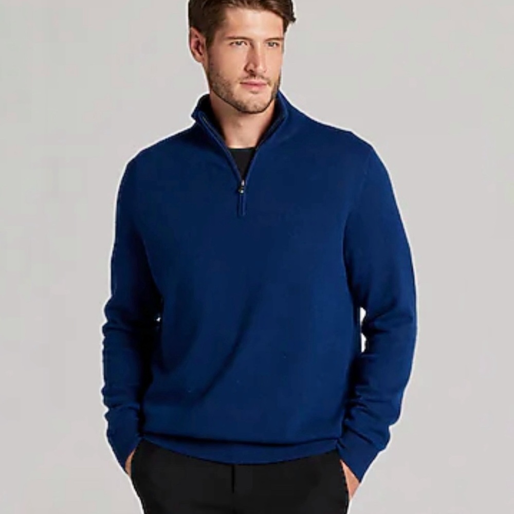 Jos. A. Bank Men's‎ Light Blue 100% Merino Wool Half Zip Sweater Size XXL